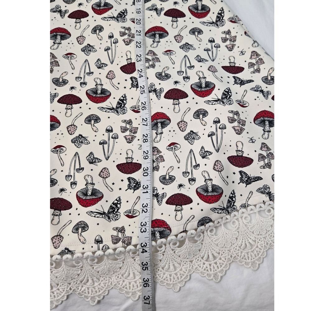 Hot Topic Mushroom Moth Print‎ Skater Dress Women's M Lace Trim Cottagecore Goth - Picture 6 of 9